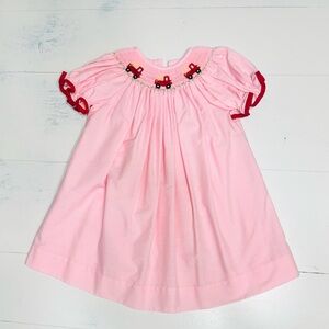Smocked Dress with Fire Truck Embroidery